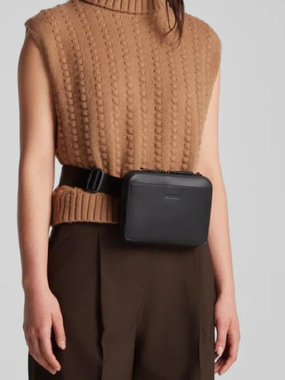 Monos Black Leather Crossbody Belt Bag